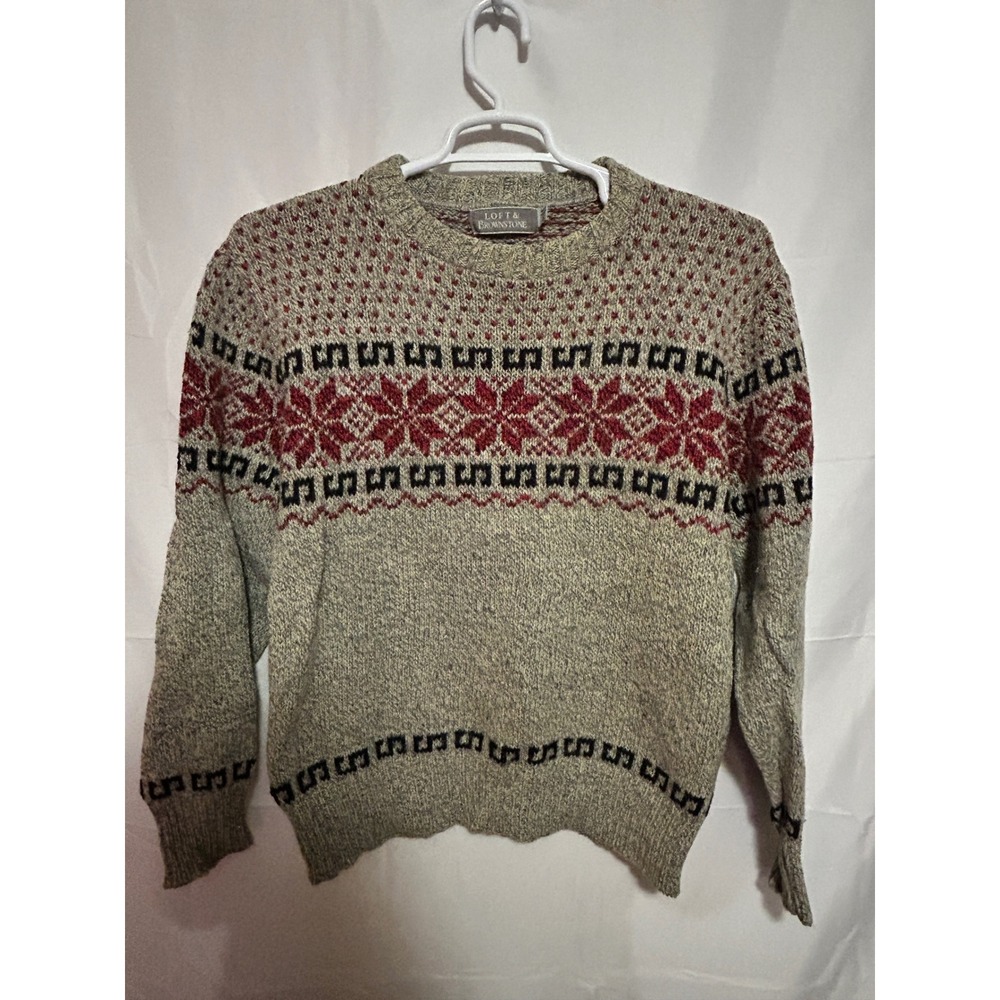 Fair Isle Wool Sweater Nordic Knit Cozy Vintage Style Unisex Size M Boxy Fit